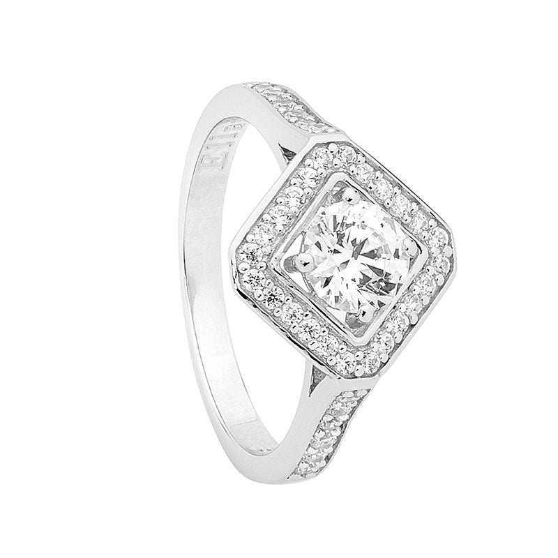 Sterling Silver Round Brilliant Cut White Cubic Zirconia With Square H Greg Neill And Son Fine